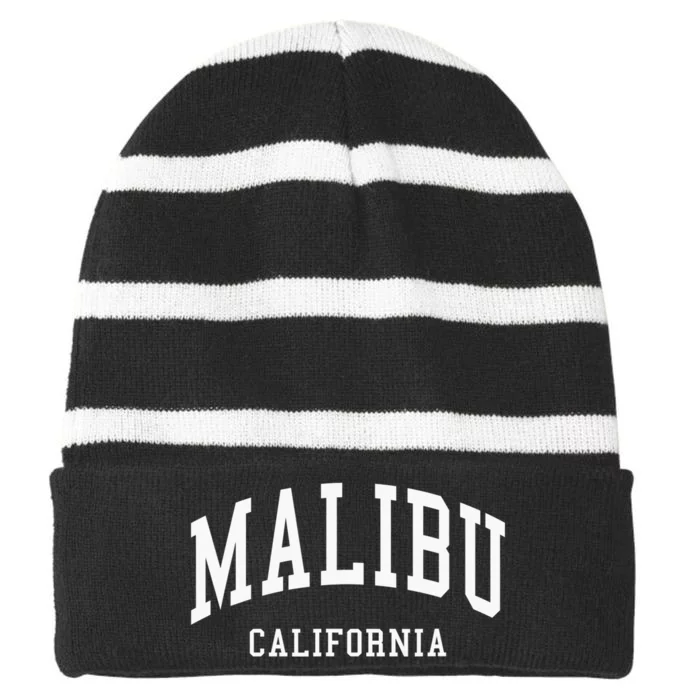 Malibu California Throwback Design Classic Striped Beanie with Solid Band