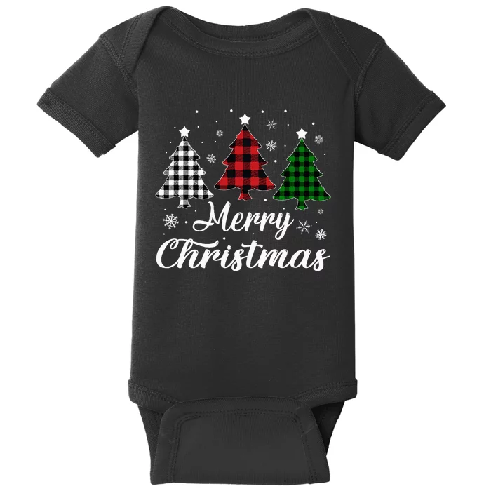 Merry Christmas Tree Xmas Buffalo Plaid Red White Green Baby Bodysuit