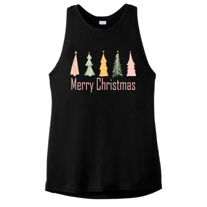 Merry Christmas Trees Cute Holiday Ladies Tri-Blend Wicking Tank