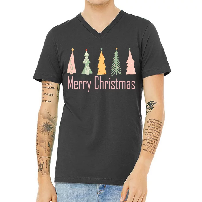 Merry Christmas Trees Cute Holiday V-Neck T-Shirt