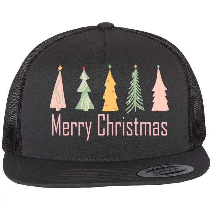 Merry Christmas Trees Cute Holiday Flat Bill Trucker Hat