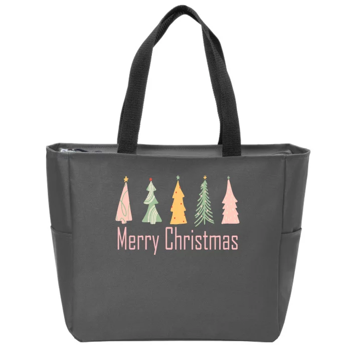 Merry Christmas Trees Cute Holiday Zip Tote Bag