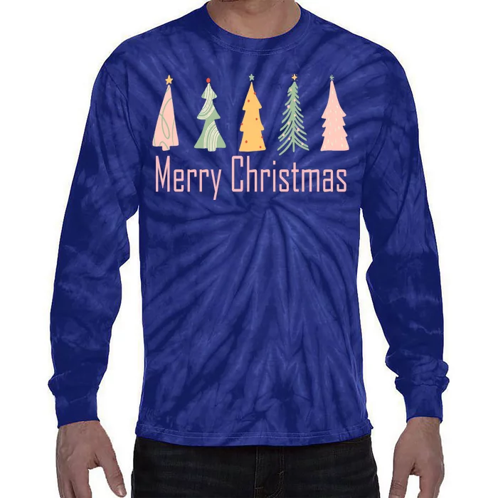 Merry Christmas Trees Cute Holiday Tie-Dye Long Sleeve Shirt