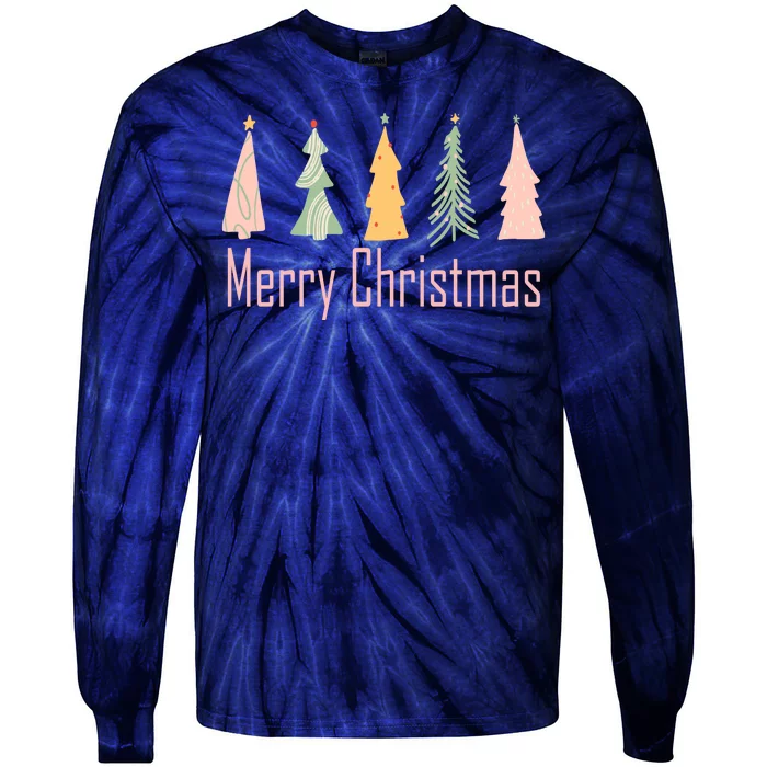 Merry Christmas Trees Cute Holiday Tie-Dye Long Sleeve Shirt