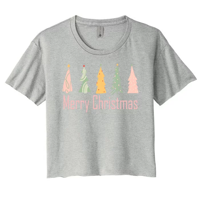 Merry Christmas Trees Cute Holiday Women's Crop Top Tee