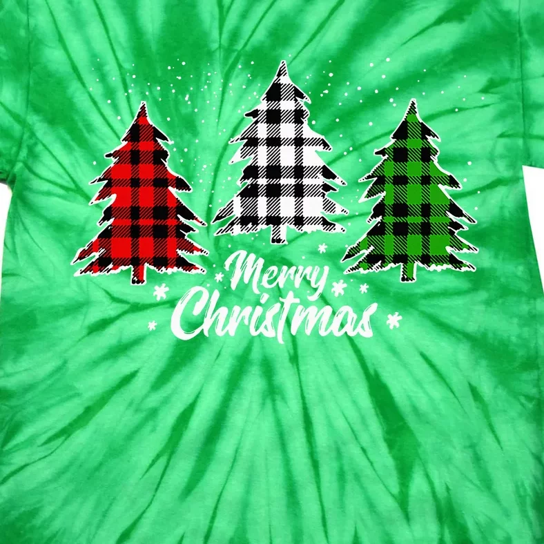 Merry Christmas Tree Xmas Buffalo Plaid Red White Green Tie-Dye T-Shirt