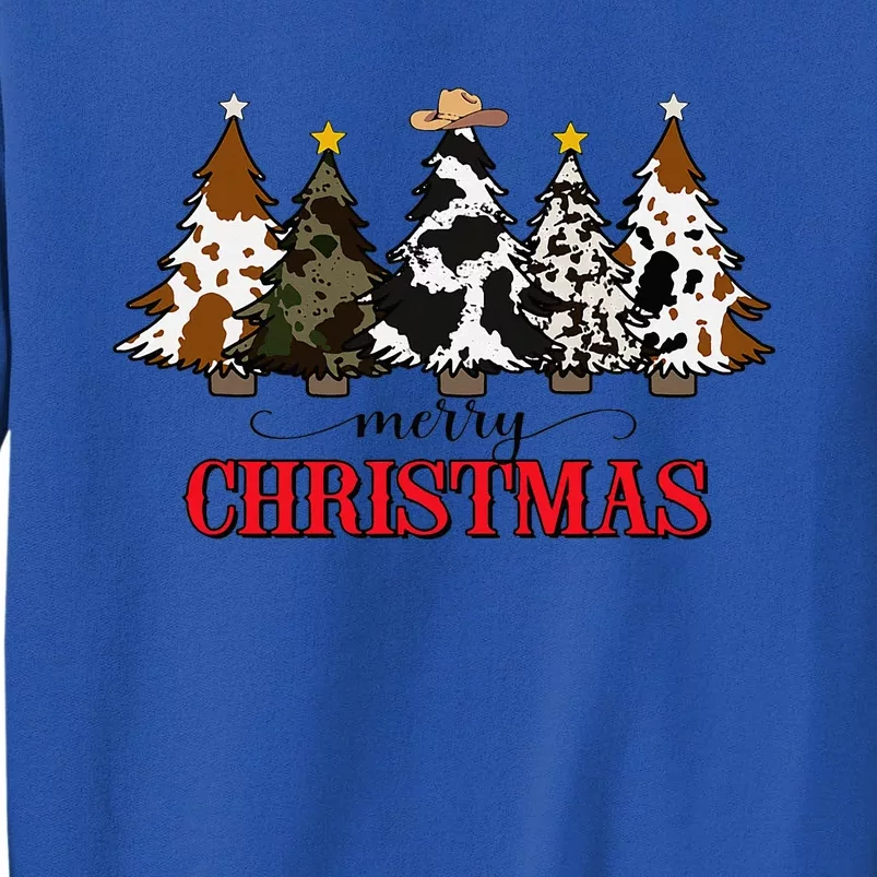 Merry Christmas Tree Western Cowhide Xmas Cowboy Farm Lover Tall Sweatshirt