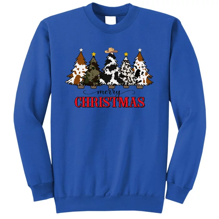 Merry Christmas Tree Western Cowhide Xmas Cowboy Farm Lover Tall Sweatshirt