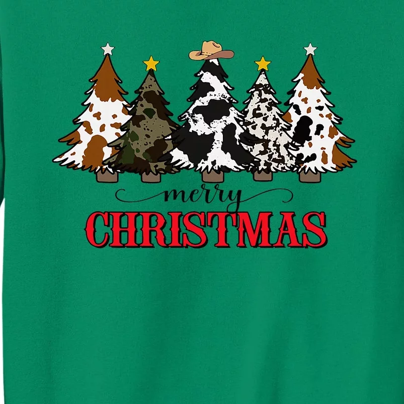 Merry Christmas Tree Western Cowhide Xmas Cowboy Farm Lover Sweatshirt