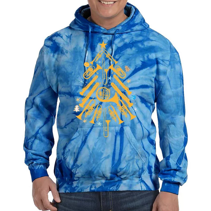 Musical Christmas Tree Ornament Hilarious Brass Instrument Tie Dye Hoodie