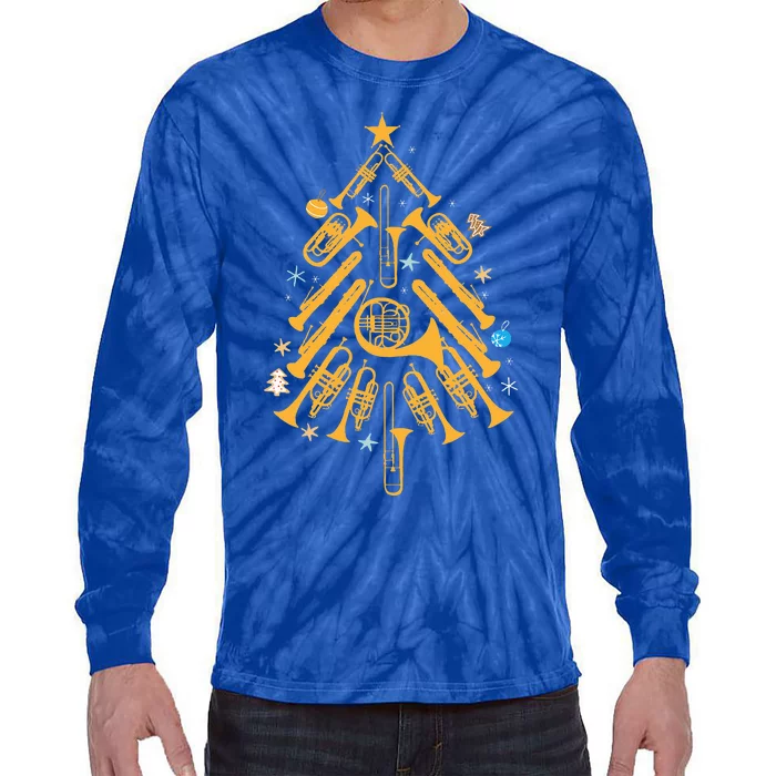 Musical Christmas Tree Ornament Hilarious Brass Instrument Tie-Dye Long Sleeve Shirt