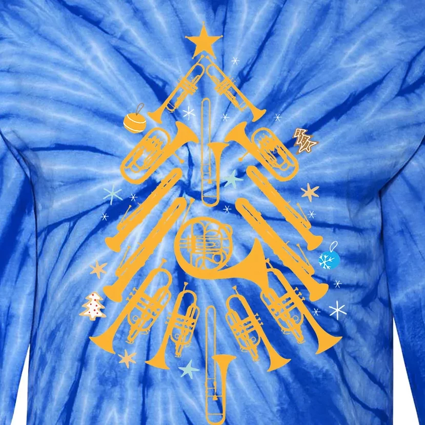 Musical Christmas Tree Ornament Hilarious Brass Instrument Tie-Dye Long Sleeve Shirt