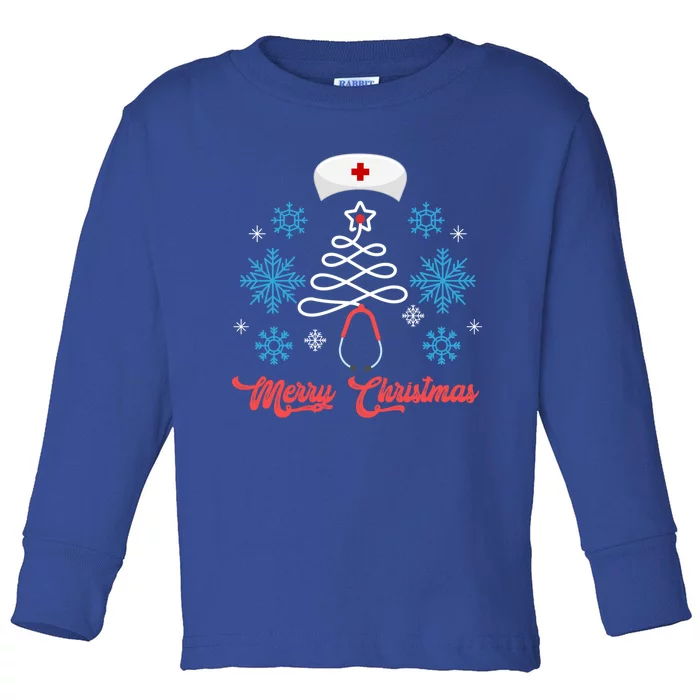 Merry Christmas Tree Stethoscope Nurse Funny Cute Nursing Gift Toddler Long Sleeve Shirt