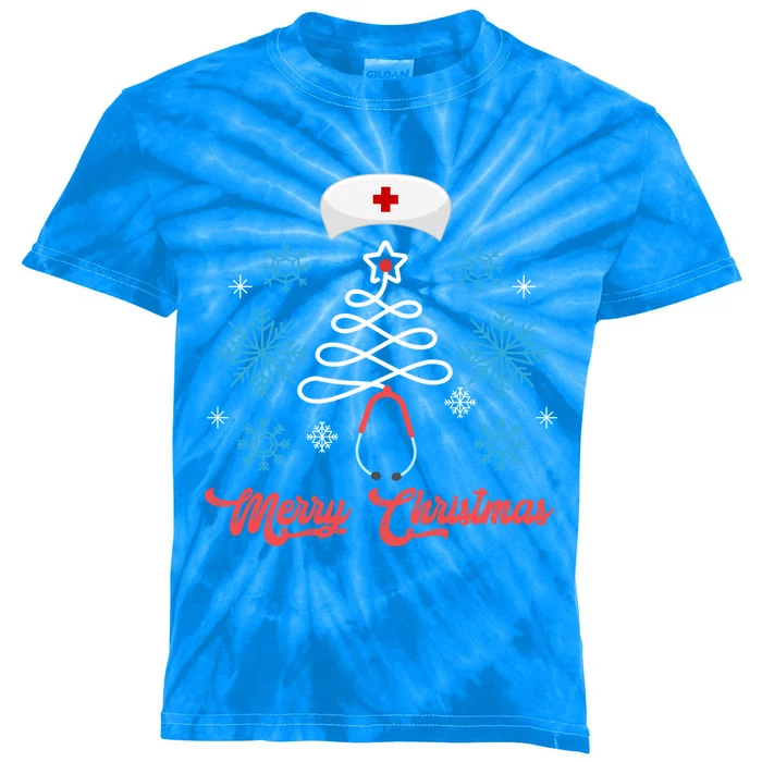 Merry Christmas Tree Stethoscope Nurse Funny Cute Nursing Gift Kids Tie-Dye T-Shirt