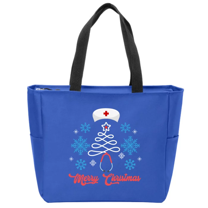 Merry Christmas Tree Stethoscope Nurse Funny Cute Nursing Gift Zip Tote Bag