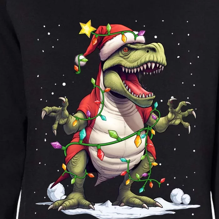 Merry Christmas Trex Snow Xmas Funny Tree Rex Xmas Lights Gift Womens California Wash Sweatshirt