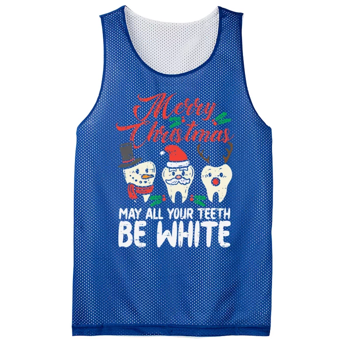 Merry Christmas Teeth Be White Funny Dentist Xmas Dental Funny Gift Mesh Reversible Basketball Jersey Tank