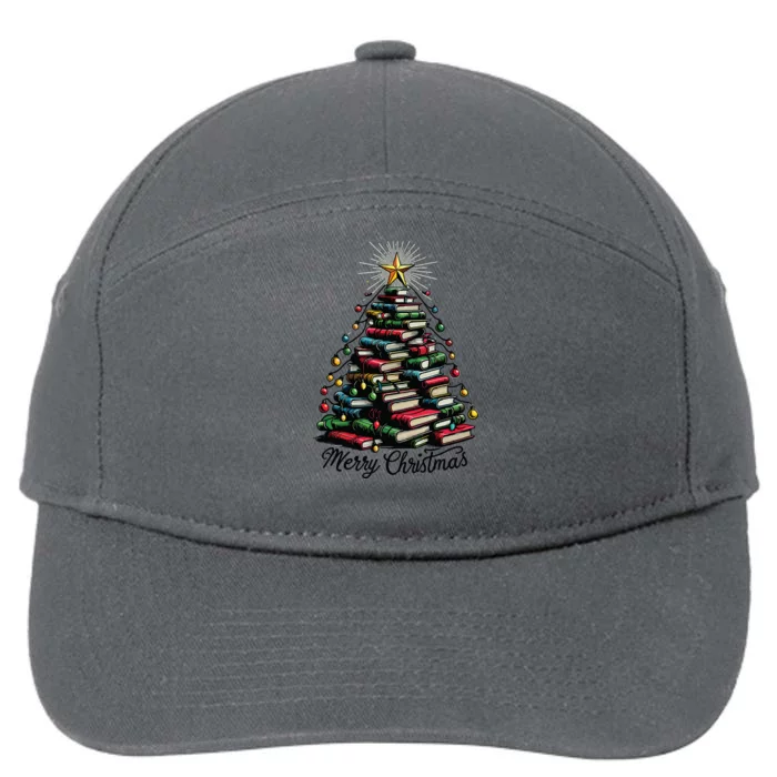 Merry Christmas Tree Love Reading Books Librarian 7-Panel Snapback Hat