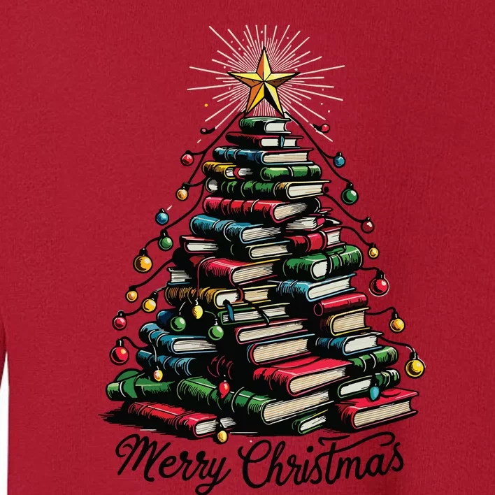 Merry Christmas Tree Love Reading Books Librarian Toddler Sweatshirt