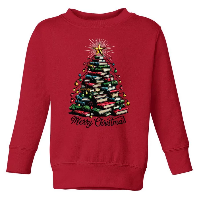 Merry Christmas Tree Love Reading Books Librarian Toddler Sweatshirt