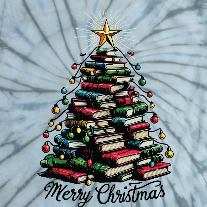 Merry Christmas Tree Love Reading Books Librarian Tie-Dye T-Shirt