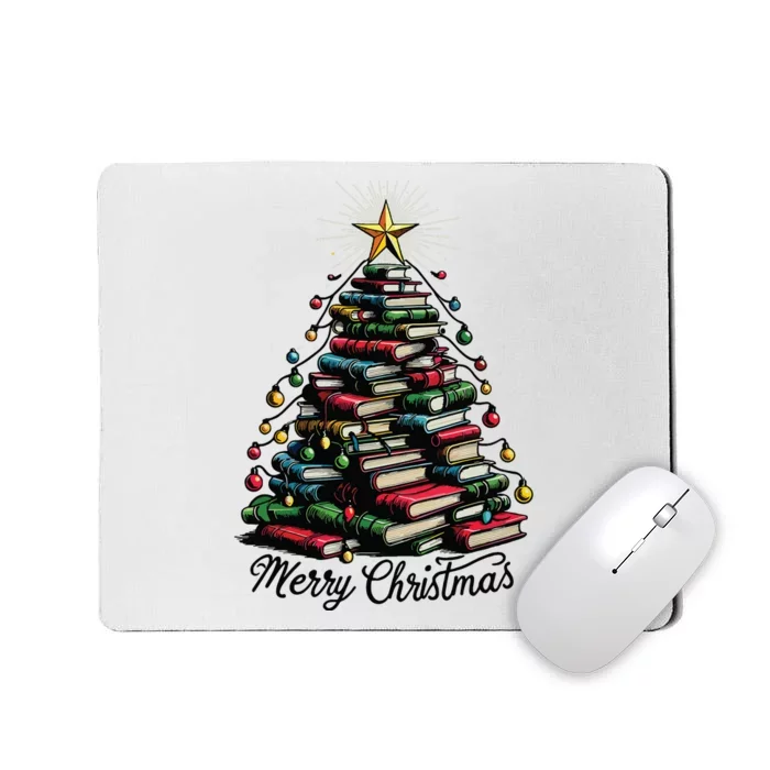 Merry Christmas Tree Love Reading Books Librarian Mousepad