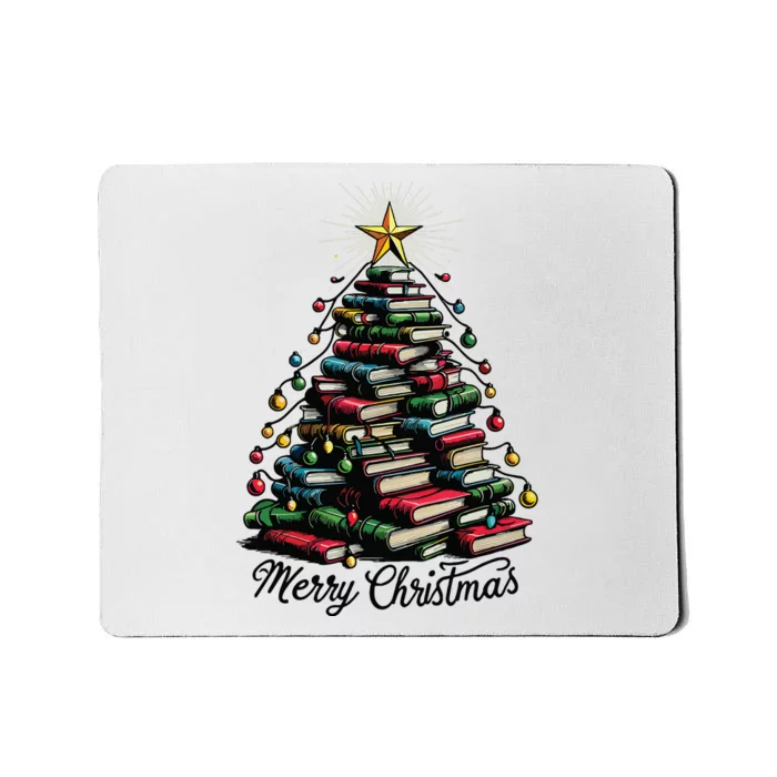 Merry Christmas Tree Love Reading Books Librarian Mousepad