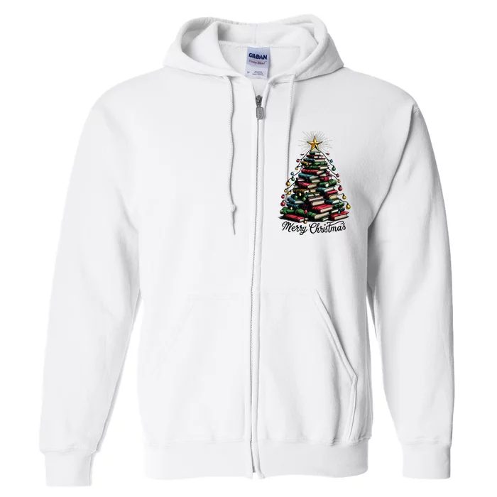 Merry Christmas Tree Love Reading Books Librarian Full Zip Hoodie