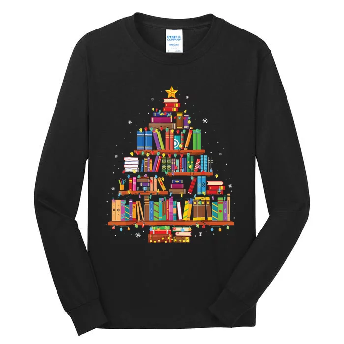 Merry Christmas Tree Reading Books Lover Librarian Nerd Tall Long Sleeve T-Shirt