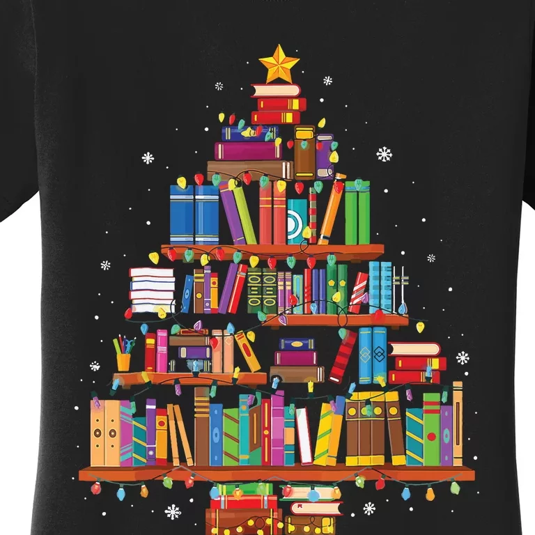 Merry Christmas Tree Reading Books Lover Librarian Nerd Women's T-Shirt