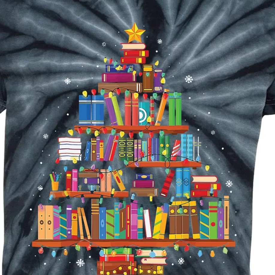 Merry Christmas Tree Reading Books Lover Librarian Nerd Kids Tie-Dye T-Shirt