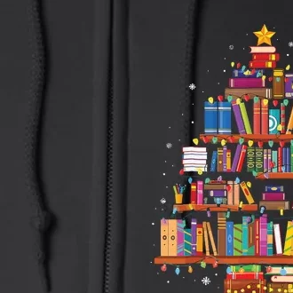 Merry Christmas Tree Reading Books Lover Librarian Nerd Full Zip Hoodie