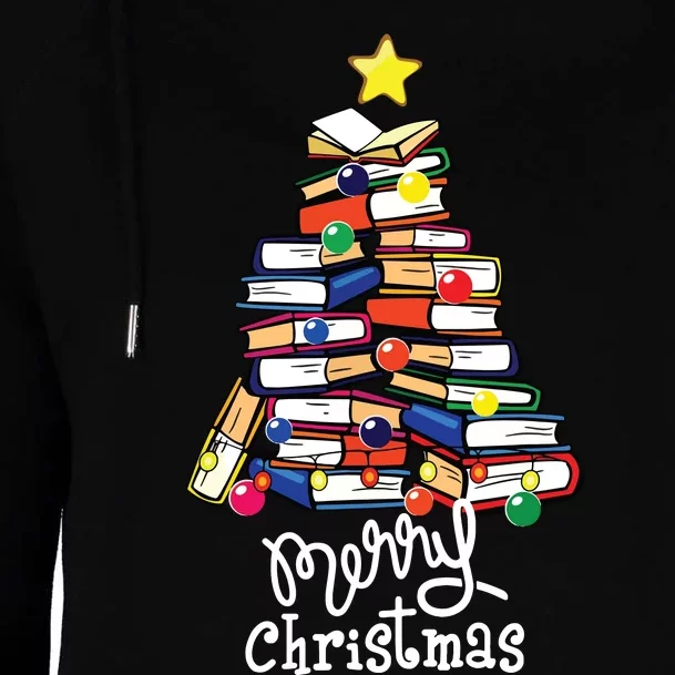 Merry Christmas Tree Shirts Love Reading Books Librarian Nerd Womens Funnel Neck Pullover Hood