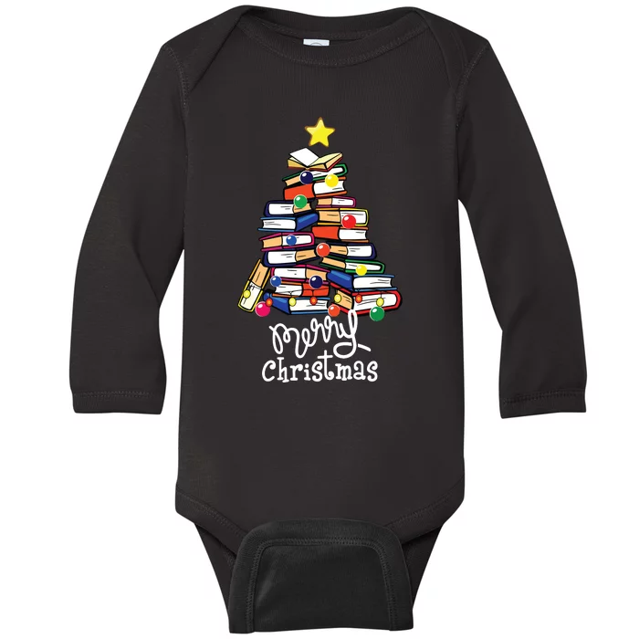 Merry Christmas Tree Shirts Love Reading Books Librarian Nerd Baby Long Sleeve Bodysuit