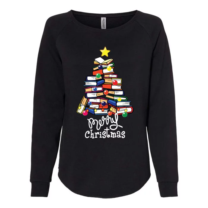 Merry Christmas Tree Shirts Love Reading Books Librarian Nerd Womens California Wash Sweatshirt