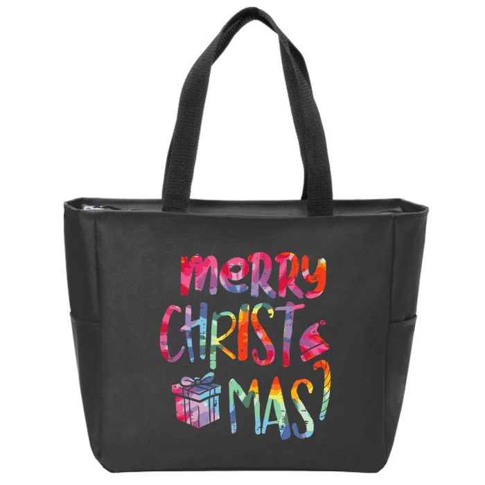 Merry Christmas Tiedye Xmas Holiday Zip Tote Bag