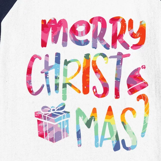 Merry Christmas Tiedye Xmas Holiday Baseball Sleeve Shirt