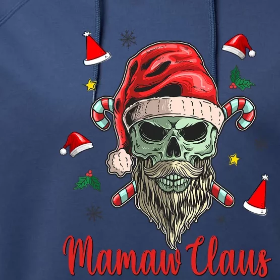 Mamaw Clause Ugly Christmas Skull With Santa Hat Great Gift Performance Fleece Hoodie