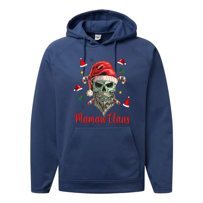 Mamaw Clause Ugly Christmas Skull With Santa Hat Great Gift Performance Fleece Hoodie