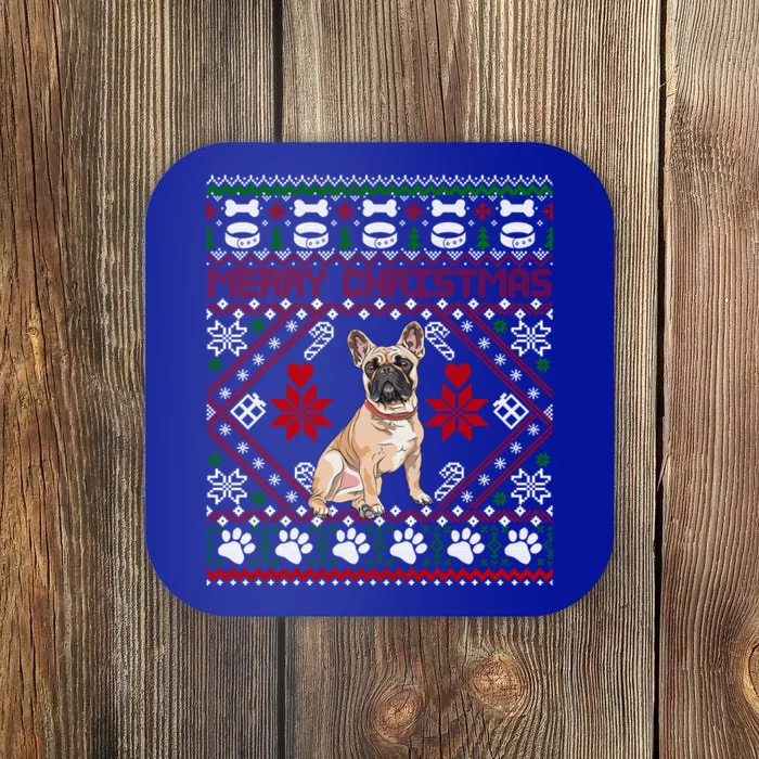 Merry Christmas Ugly Sweater French Bulldogs Pajama Party Gift Coaster