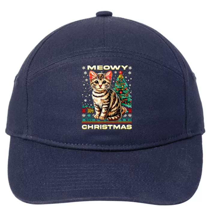 Meowy Cat Ugly Christmas Sweater 7-Panel Snapback Hat