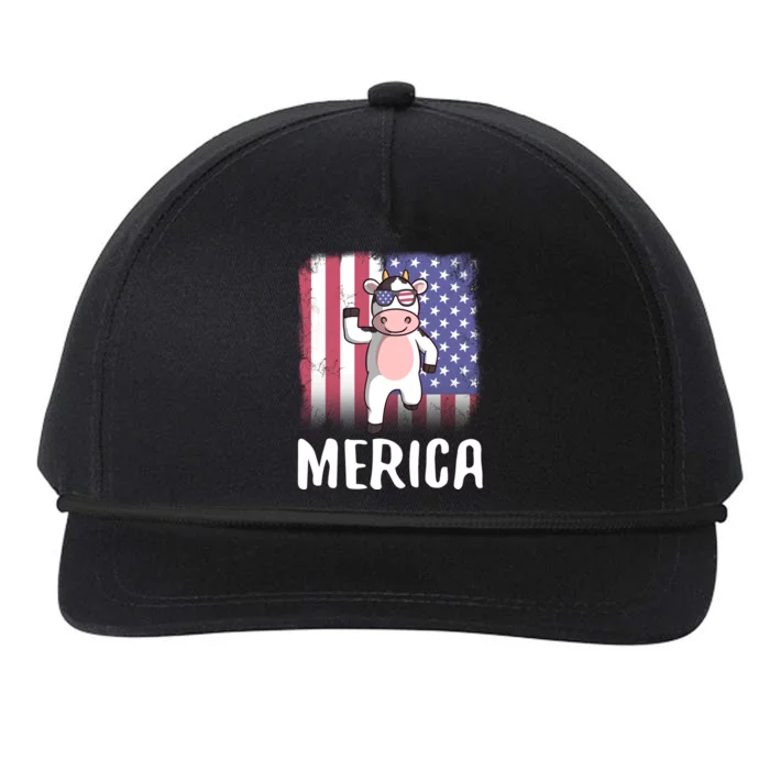 Merica Cow Usa American Flag 4th Of July Patriotic Farmer Gift Snapback Five-Panel Rope Hat