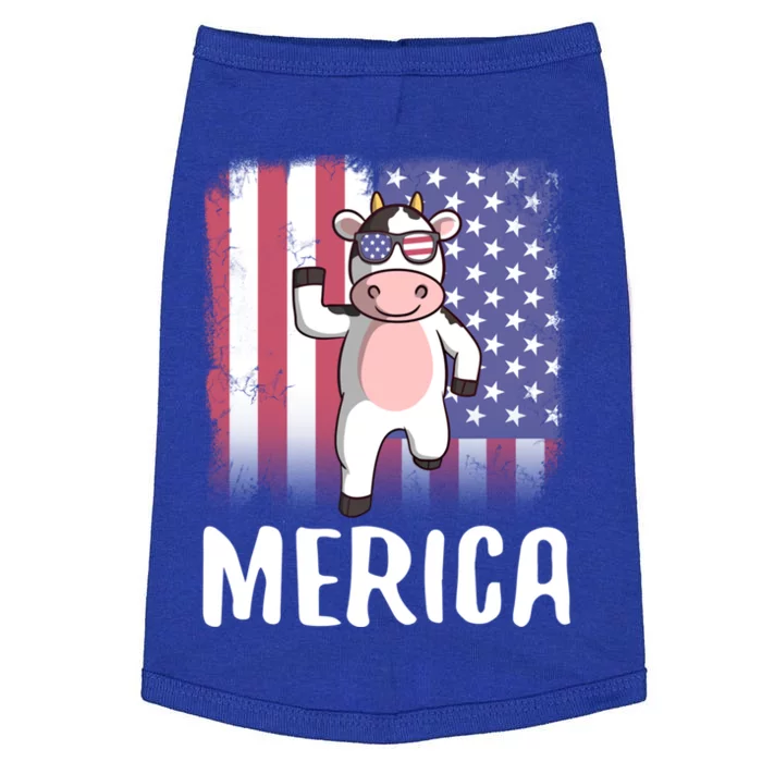 Merica Cow Usa American Flag 4th Of July Patriotic Farmer Gift Doggie Tank