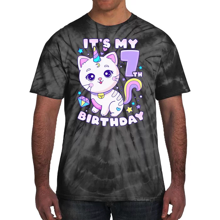 Magical Cat Unicorn Birthday Party for 7YearOld Tie-Dye T-Shirt