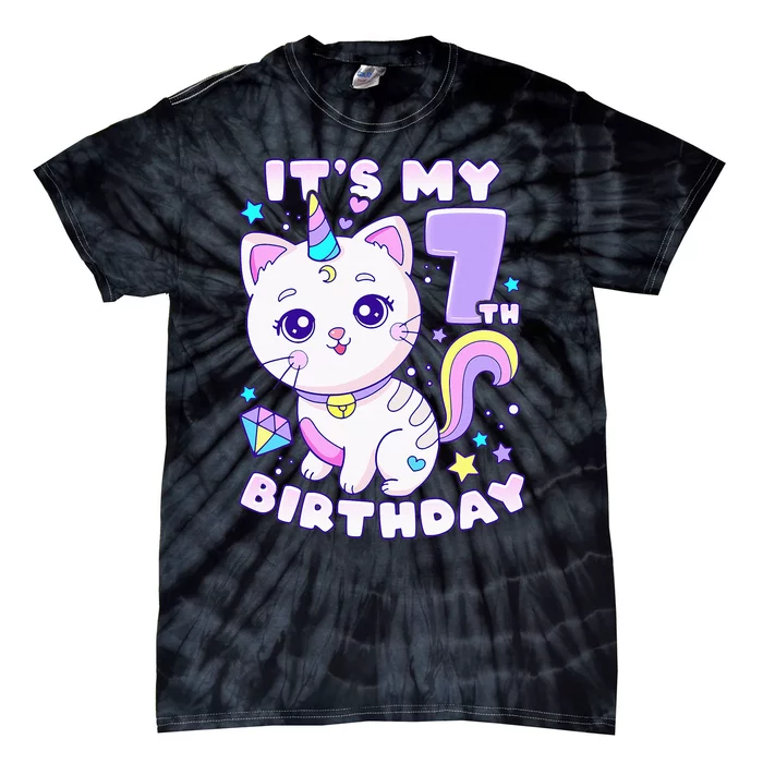 Magical Cat Unicorn Birthday Party for 7YearOld Tie-Dye T-Shirt