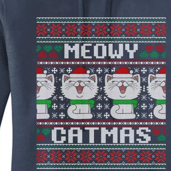 Meowy Catmas Ugly Christmas Sweater Cat Funny Gift Women's Pullover Hoodie