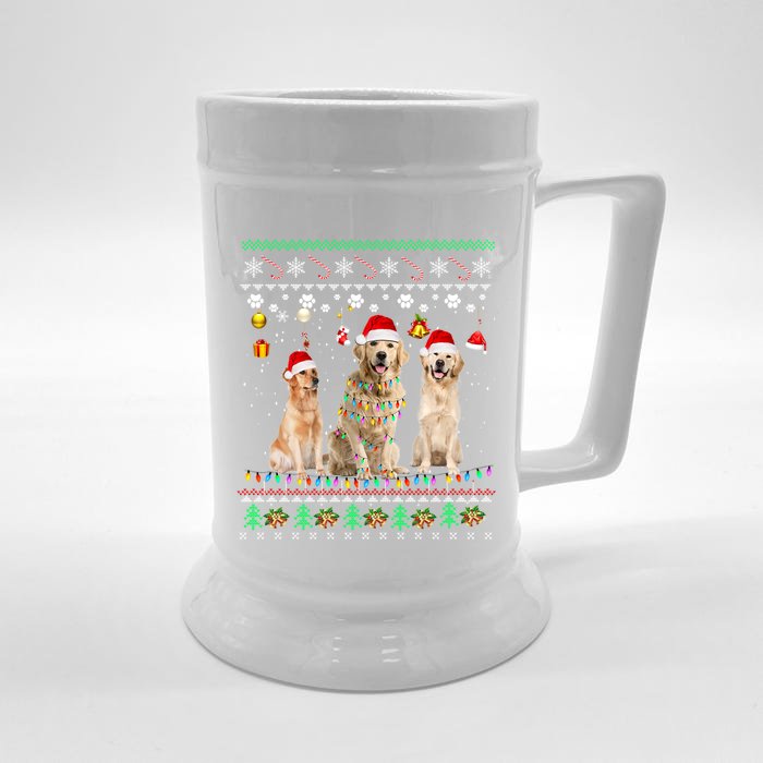 Merry Christmas Ugly Golden Retriever Santa Hat Christmas Pj Gift Front & Back Beer Stein