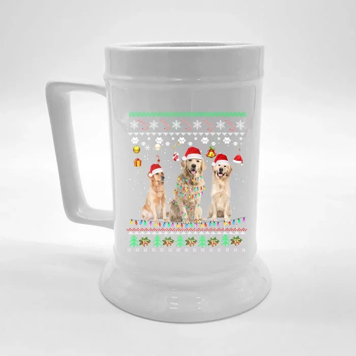 Merry Christmas Ugly Golden Retriever Santa Hat Christmas Pj Gift Front & Back Beer Stein