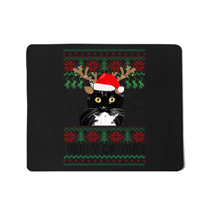 Merry Catmas Ugly Christmas Tuxedo Cat Xmas Party Tuxedo Cat Mousepad