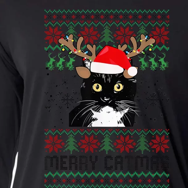 Merry Catmas Ugly Christmas Tuxedo Cat Xmas Party Tuxedo Cat Cooling Performance Long Sleeve Crew